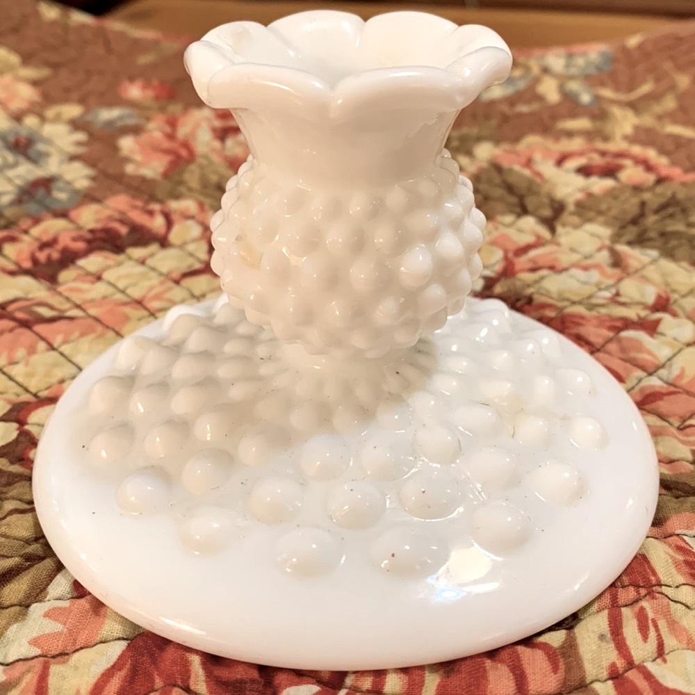 Vintage hobnail milk glass taper candle holder, EUC